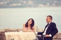 Groom and bride near the sea Royalty Free Stock Photo