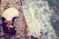 Groom and bride near the sea Royalty Free Stock Photo