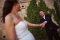 Groom and bride outdoors on their wedding day Royalty Free Stock Photo