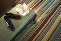 Groom and bride shoes in the hotel room. Royalty Free Stock Photo