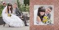 Groom and the bride sit on a bench Royalty Free Stock Photo