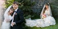 Groom and bride on walk in their wedding day Royalty Free Stock Photo