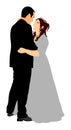 Groom and bride wedding day, in dress and suit illustration. Young wedding couple in love. Royalty Free Stock Photo