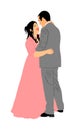 Groom and bride wedding day, in dress and suit vector illustration. Wedding couple. Royalty Free Stock Photo