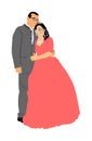 Groom and bride wedding day, in dress and suit vector illustration. Wedding couple. Royalty Free Stock Photo