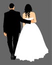 Groom and bride wedding day, in dress and suit vector illustration. Young wedding couple. Royalty Free Stock Photo