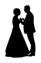 Groom and bride wedding day, in dress and suit vector silhouette. Wedding couple. Happy bride and groom on ceremony. Just married Royalty Free Stock Photo