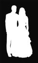 Groom and bride wedding day, in dress and suit vector silhouette. Wedding couple. Happy bride and groom on ceremony. Just married Royalty Free Stock Photo