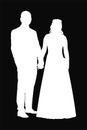 Groom and bride wedding day, in dress and suit vector silhouette. Wedding couple. Happy bride and groom on ceremony. Just married Royalty Free Stock Photo