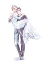 Groom carrying bride on hands