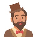 Groom cartoon icon. Flat man. Bearded man in hat and bow tie. Man icon illustration Royalty Free Stock Photo