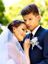 Groom embrace bride . Royalty Free Stock Photo