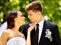 Groom embrace bride . Royalty Free Stock Photo