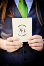 Groom Holding Bride`s Vows in Card Royalty Free Stock Photo