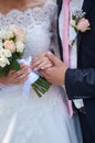 Groom holding brides hand at the wedding walk