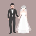 Groom holding hand with Bridge, lover couple in wedding costume concept