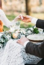 Groom holding his bride hand close-up Royalty Free Stock Photo