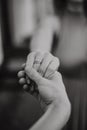 Groom holds the bride hand. Wedding rings, engagement ring. Happy woman and girl. Modern black and white photo style Royalty Free Stock Photo