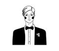 Groom icon. Linear drawing of a young man in a suit, vintage illustration, hand drawing. Vector illustration isolated on Royalty Free Stock Photo