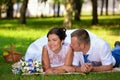 The groom kisses the bride on a shoulder Royalty Free Stock Photo