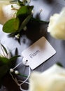 Groom label on wedding corsage favour flower