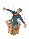 Groom man businessman box valentine surprise greeting, love romance Isolate on a white background