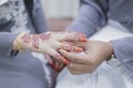 Groom put a wedding ring on bride hand Royalty Free Stock Photo