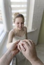 the groom puts the ring on the bride& x27;s finger. wedding Royalty Free Stock Photo