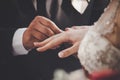 Groom Putting Ring On Bride`s Finger