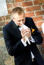 Groom releasing white dove Royalty Free Stock Photo