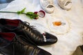 Groom`s and bride`s wedding shoes Royalty Free Stock Photo