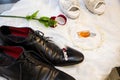 Groom`s and bride`s wedding shoes Royalty Free Stock Photo