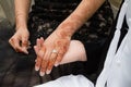 Groom showing brides ring Royalty Free Stock Photo