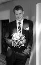 Groom stood with bouquet Royalty Free Stock Photo