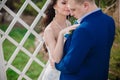 Groom in white shirt kissing bride hand Royalty Free Stock Photo