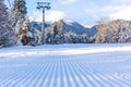 Groomed ski run and mountains, Bansko, Bulgaria Royalty Free Stock Photo