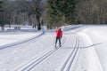 Groomed ski trails for cross country skiing