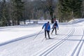 Groomed ski trails for cross country skiing