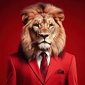 This lion is the epitome of success Dressed in formal attire against a bold red background