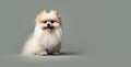 Groomer services concept with dog on gray background and copy space