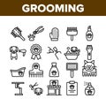 Grooming Animal Tool Collection Icons Set Vector