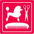 Grooming icon with poodle dog, scissors and comb