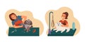 Grooming pet set, groomers wash groomed dogs, vector collection of illustrations in flat style