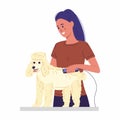 Grooming for pets, woman cuts the dog on the table