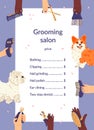 Grooming salon price list template flat vector