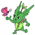 Groot cute little kid playing with butterfly, doodle icon image kawaii