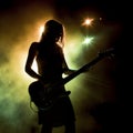 Groove Alchemy: Silhouetted Female Bassist Casts Musical Enchantment at Dusk