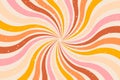 Groovy abstract background. Colourful twirl retro burst backdrop. Vintage banner template of 60-70s hippie style. Red Royalty Free Stock Photo