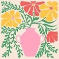 Groovy abstract organic plant shapes art. Matisse floral poster in trendy retro 60s 70s style.