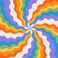 Groovy abstract rainbow swirl background with concentric wavy striped rays. Retro vector design in 1960-1970s style Royalty Free Stock Photo